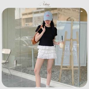 Áo thun nữ Talaa AT003 phối ren màu trắng đỏ đen, chất thun zip co giãn 4 chiều mềm mịn, form ôm nữ tính phong cách tiểu thư Hàn Quốc.