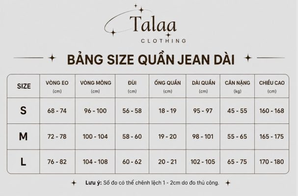 bảng size quần dài