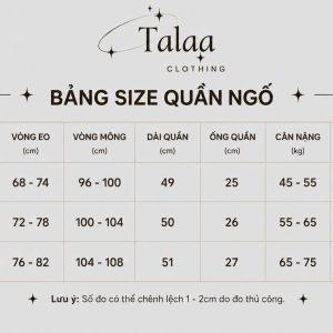 bảng size quần ngố