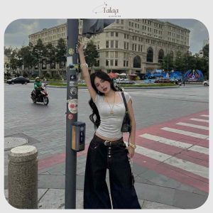 Áo thun nữ cổ U Talaa AT004 chất thun zip co giãn 4 chiều, form ôm tôn dáng phong cách Hàn Quốc