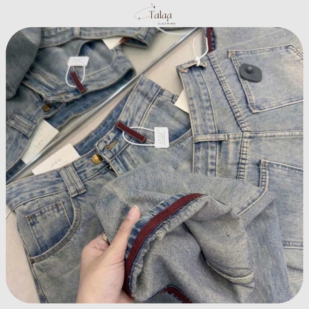 Suông Jeans Cạp Cao