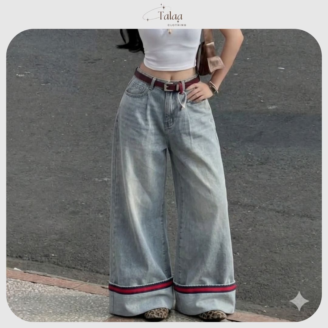 Suông Jeans Cạp Cao