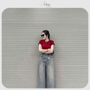 Suông Jeans Cạp Cao