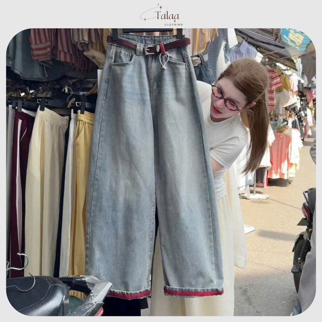 Suông Jeans Cạp Cao