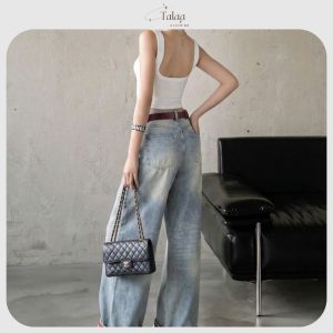 Suông Jeans Cạp Cao