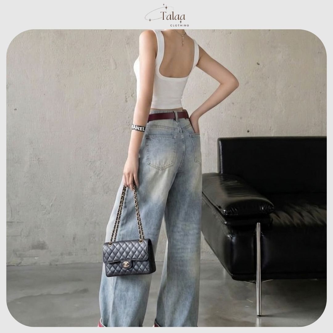 Suông Jeans Cạp Cao